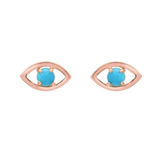 14K Gold Turquoise Solitaire Evil Eye Stud Earrings