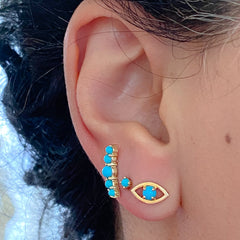 14K Gold Turquoise Solitaire Evil Eye Stud Earrings