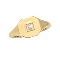 14K Gold Diamond Baguette Octagonal Signet Ring ~ LIMITED EDITION