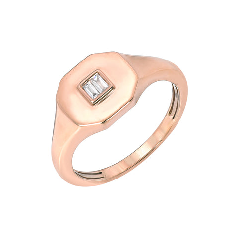 14K Gold Diamond Baguette Octagonal Signet Ring, LIMITED EDITION ~ In Stock!