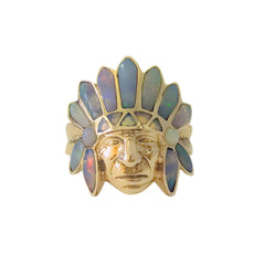 14K Gold Chief Head Ring ~ Opal
