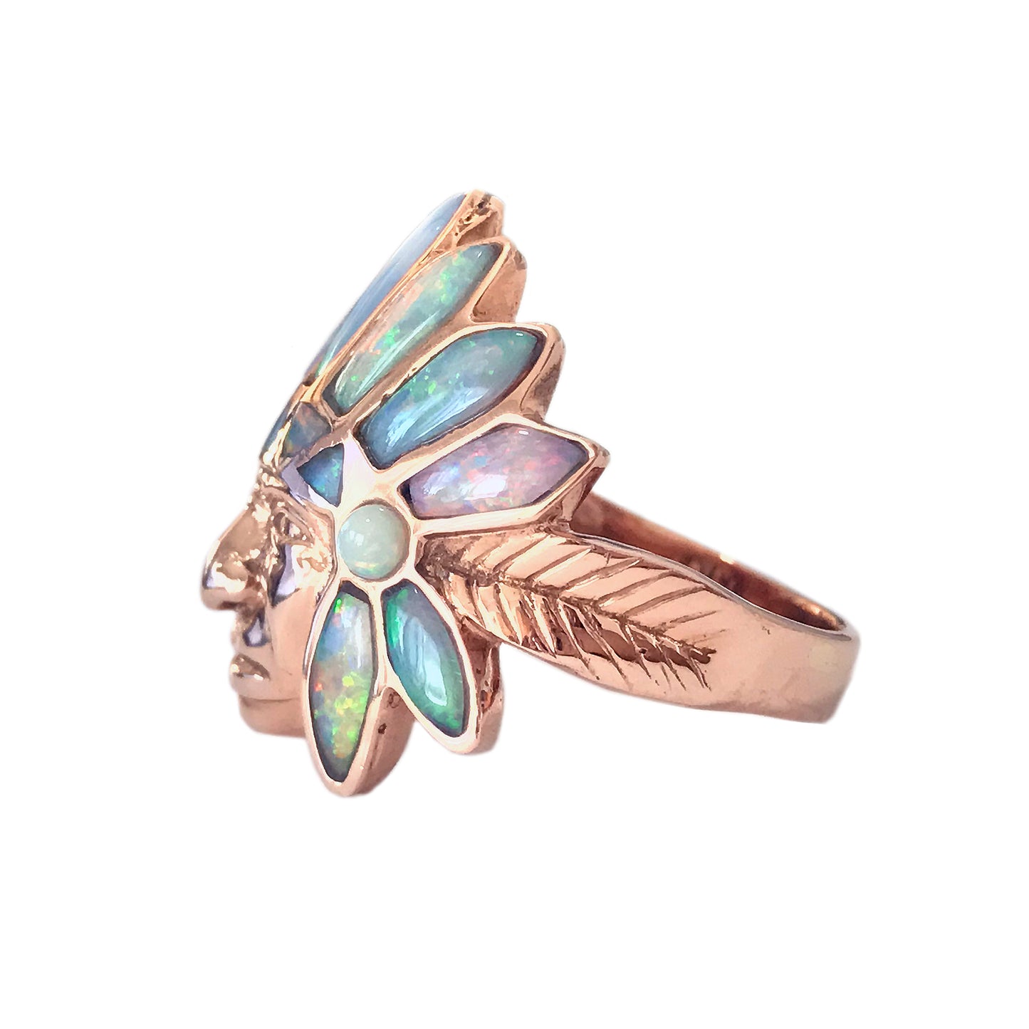 14K Gold Chief Head Ring ~ Opal