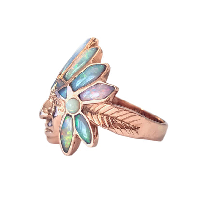 14K Gold Chief Head Ring ~ Opal