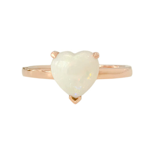 14K Gold Opal Heart Solitaire Ring