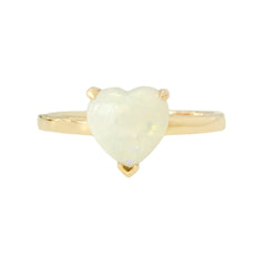 14K Gold Opal Heart Solitaire Ring