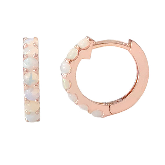 14K Gold Opal Gemstone Thick Huggie Hoop Earrings (13.75mm x 9.5mm)