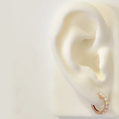 14K Gold Opal Gemstone Thick Huggie Hoop Earrings (13.75mm x 9.5mm)