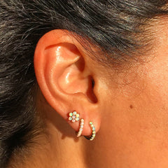 14K Gold Opal Rosebud Flower Stud Earrings
