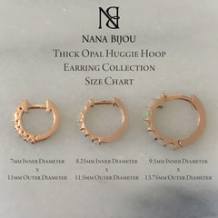 14K Gold Opal Gemstone Thick Huggie Hoop Earrings (13.75mm x 9.5mm)