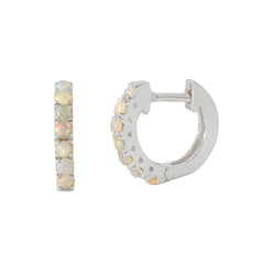 14K Gold Opal Cabochon Thick Huggie Hoop Earrings (11mm x 6mm)