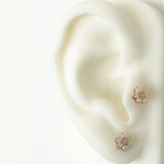 14K Gold Opal Rosebud Flower Stud Earrings