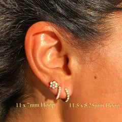 14K Gold Opal Thick Huggie Hoop Earrings (11.5mm x 8.25mm)