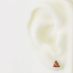 14K Gold Pavé Rainbow Gemstone Open Triangle Stud Earrings