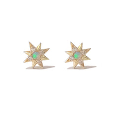 14K Gold Opal & Pavé Diamond Starburst Stud Earrings