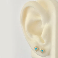 14K Gold Turquoise & Pavé Diamond Starburst Stud Earrings