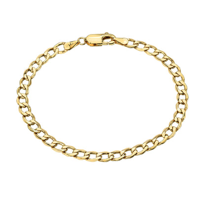 14K Gold Open Curb Link Chain Ankle Bracelet, Small Size Links