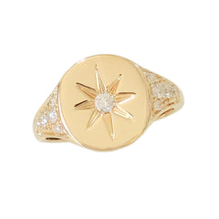 14K Gold Star Set Diamond Pavé Oval Signet Ring ~ LIMITED EDITION