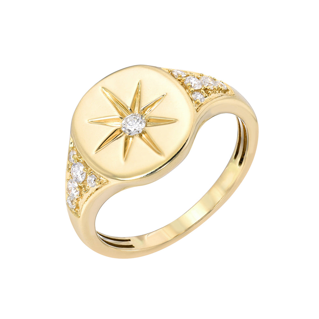 14K Gold Star Set Diamond Pavé Oval Signet Ring ~ LIMITED EDITION