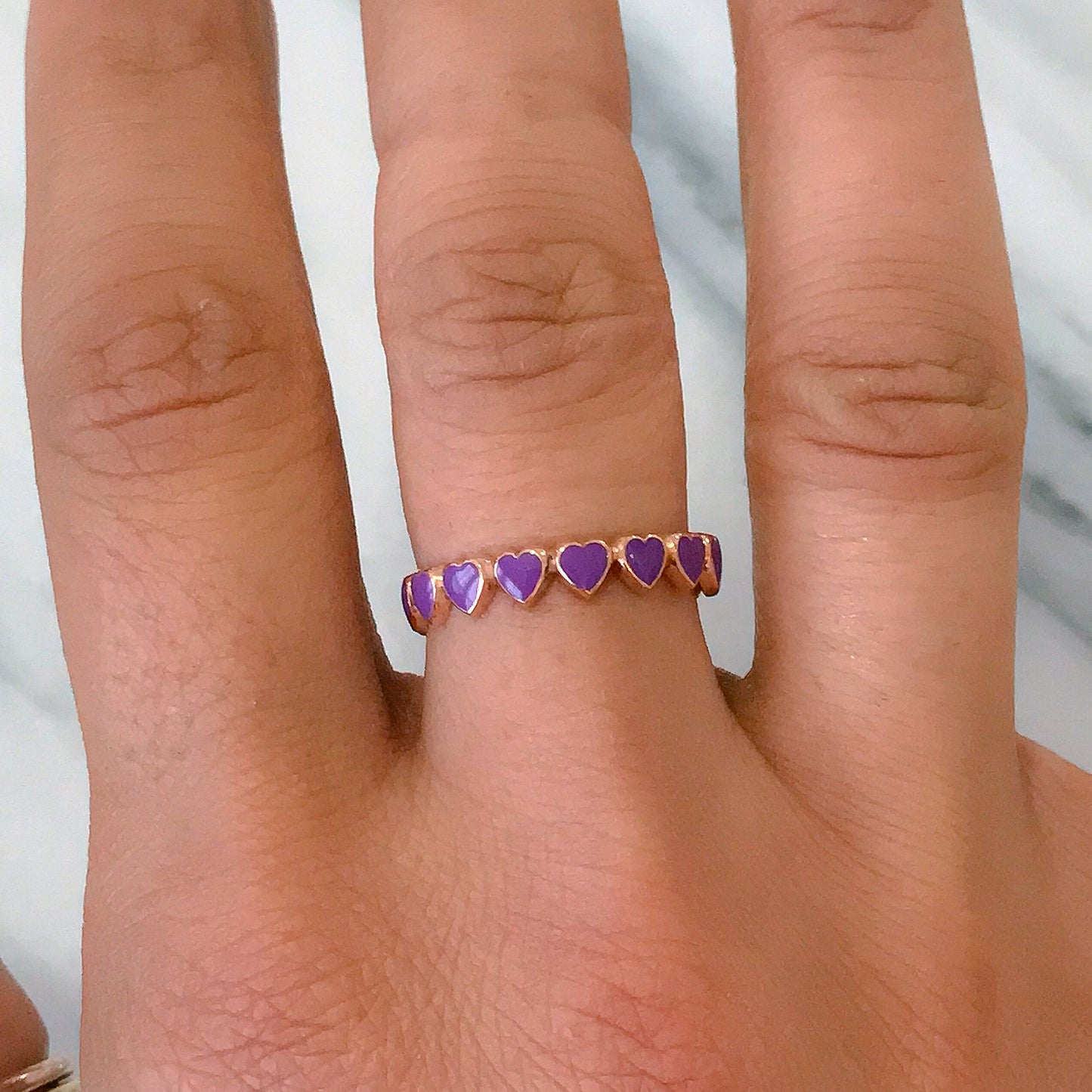 14K Gold Purple Enamel Eternal Heart Ring