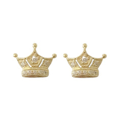 14K Gold Pavé Diamond Crown Stud Earrings