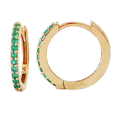14K Gold Pavé Emerald XL Size (15mm) Huggie Hoop Earrings