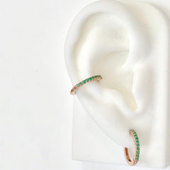 14K Gold Pavé Emerald XL Size (15mm) Huggie Hoop Earrings