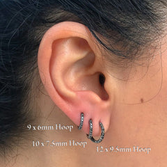 14K Gold Pavé Black Diamond Small Size (9mm) Huggie Hoop Earrings