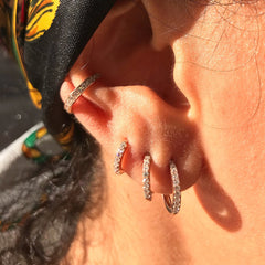 14K Gold Pavé Sapphire Large Size (12mm) Huggie Hoop Earrings