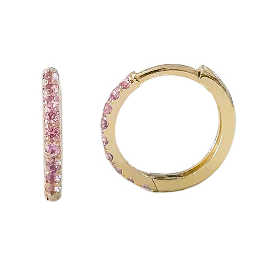 14K Gold Pavé Pink Sapphire Large Size (12mm) Huggie Hoop Earrings