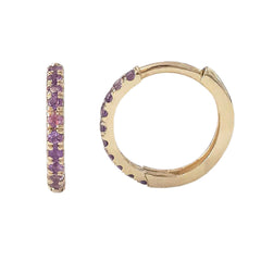 14K Gold Pavé Purple Sapphire Large Size (12mm) Huggie Hoop Earrings