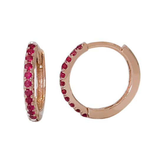 14K Gold Pavé Ruby Large Size (12mm) Huggie Hoop Earrings