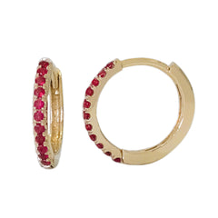 14K Gold Pavé Ruby Large Size (12mm) Huggie Hoop Earrings