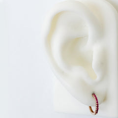 14K Gold Pavé Ruby Large Size (12mm) Huggie Hoop Earrings