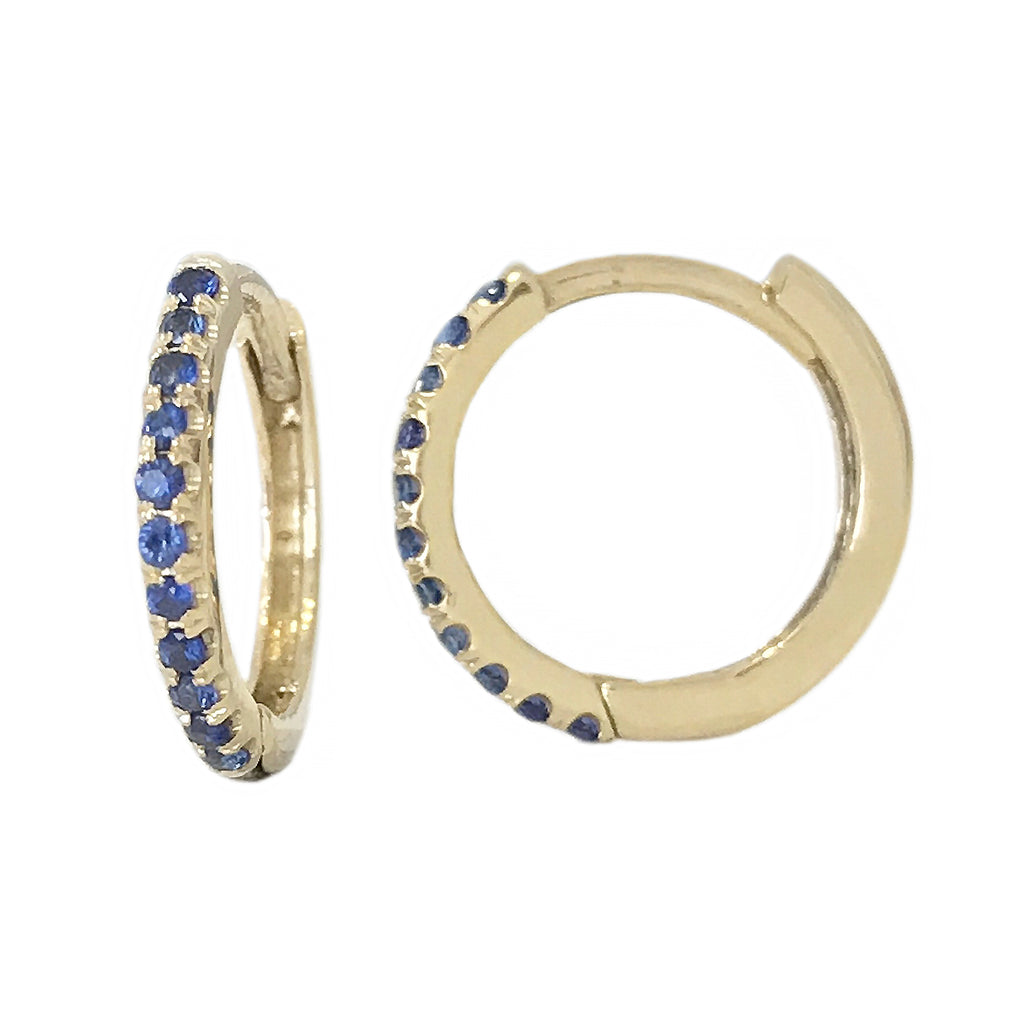 14K Gold Pavé Sapphire Large Size (12mm) Huggie Hoop Earrings