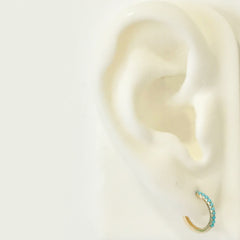 14K Gold Pavé Turquoise Large Size (12mm) Huggie Hoop Earrings