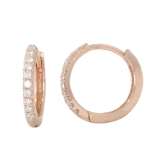 14K Gold Pavé Diamond Large Size (12mm) Huggie Hoop Earrings