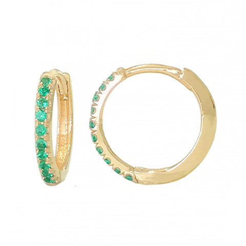 14K Gold Pavé Emerald Large Size (12mm) Huggie Hoop Earrings