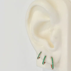 14K Gold Pavé Emerald Large Size (12mm) Huggie Hoop Earrings