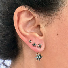 14K Gold Pavé Black Diamond Star Stud Earrings ~ XS Size