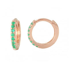 14K Gold Pavé Emerald Medium Size (10mm) Huggie Hoop Earrings