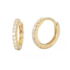 14K Gold Pavé Diamond Medium Size (10mm) Huggie Hoop Earrings