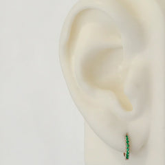 14K Gold Pavé Emerald Medium Size (10mm) Huggie Hoop Earrings