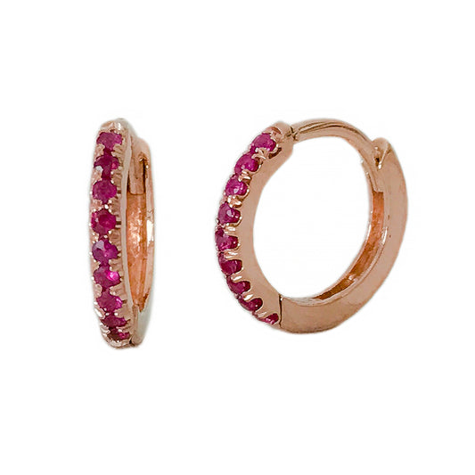 14K Gold Pavé Ruby Medium Size (10mm) Huggie Hoop Earrings