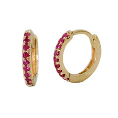 14K Gold Pavé Ruby Medium Size (10mm) Huggie Hoop Earrings