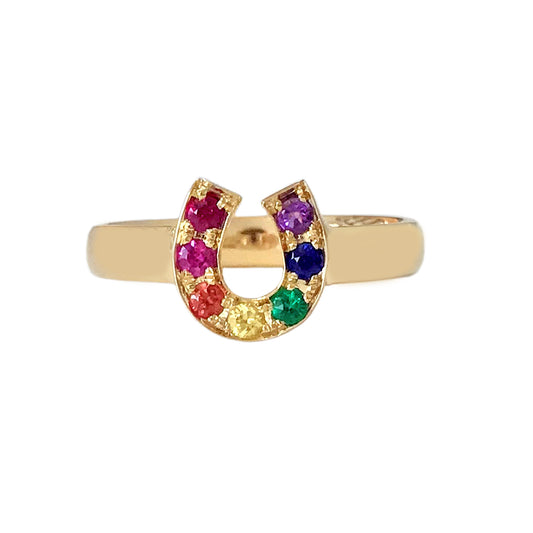 14K Gold Pavé Rainbow Horseshoe Ring