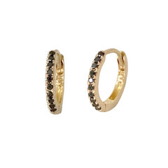 14K Gold Pavé Black Diamond Small Size (9mm) Huggie Hoop Earrings ~ In Stock!