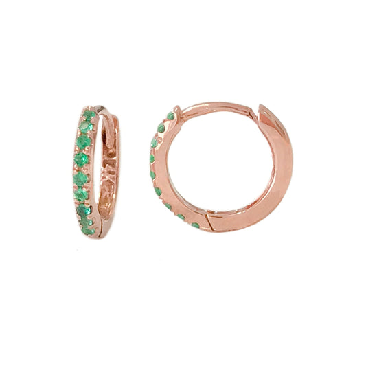14K Gold Pavé Emerald Small Size (9mm) Huggie Hoop Earrings