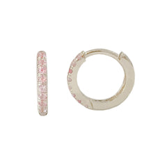 14K Gold Pavé Pink Sapphire Small Size (9mm) Huggie Hoop Earrings