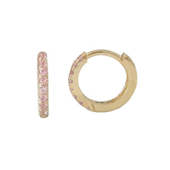 14K Gold Pavé Pink Sapphire Small Size (9mm) Huggie Hoop Earrings