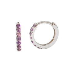14K Gold Pavé Purple Sapphire Small Size (9mm) Huggie Hoop Earrings
